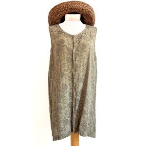 CP SHADES Olive Green Floral Jacquard Tunic Length Sleeveless Top Vest Sz Medium